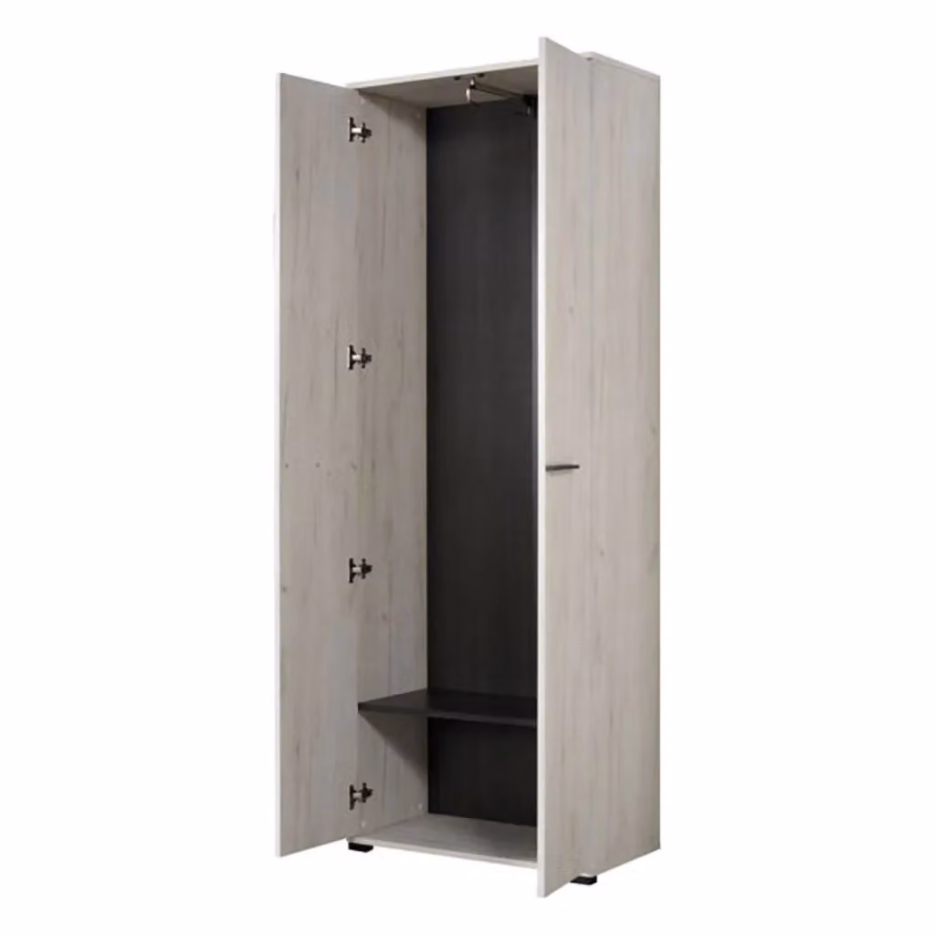 Armadio per camera da letto DMORA con ante a battente, ripiani interni e appendiabiti, Bianco Larice, L: 68 cm, H: 195 cm – 2