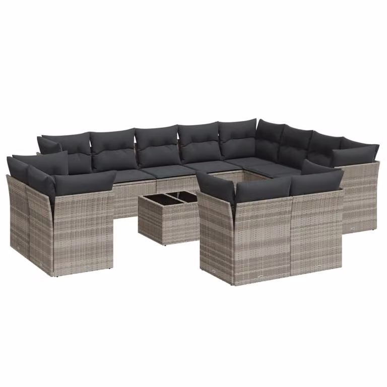 Set Divani Giardino 13 pz con Cuscini Grigio Chiaro Polyrattan