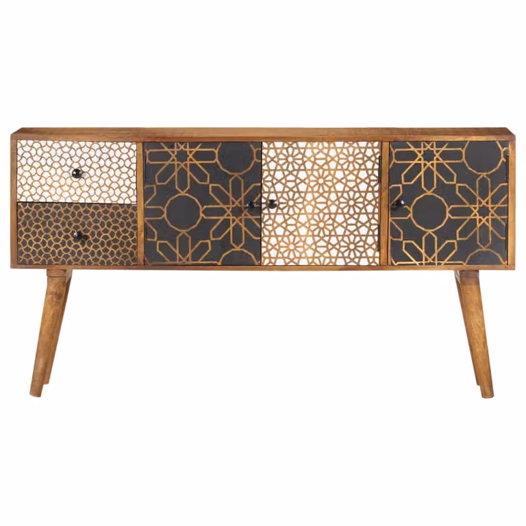 Credenza con Motivo Stampato 130x30x70 cm in Massello di Mango