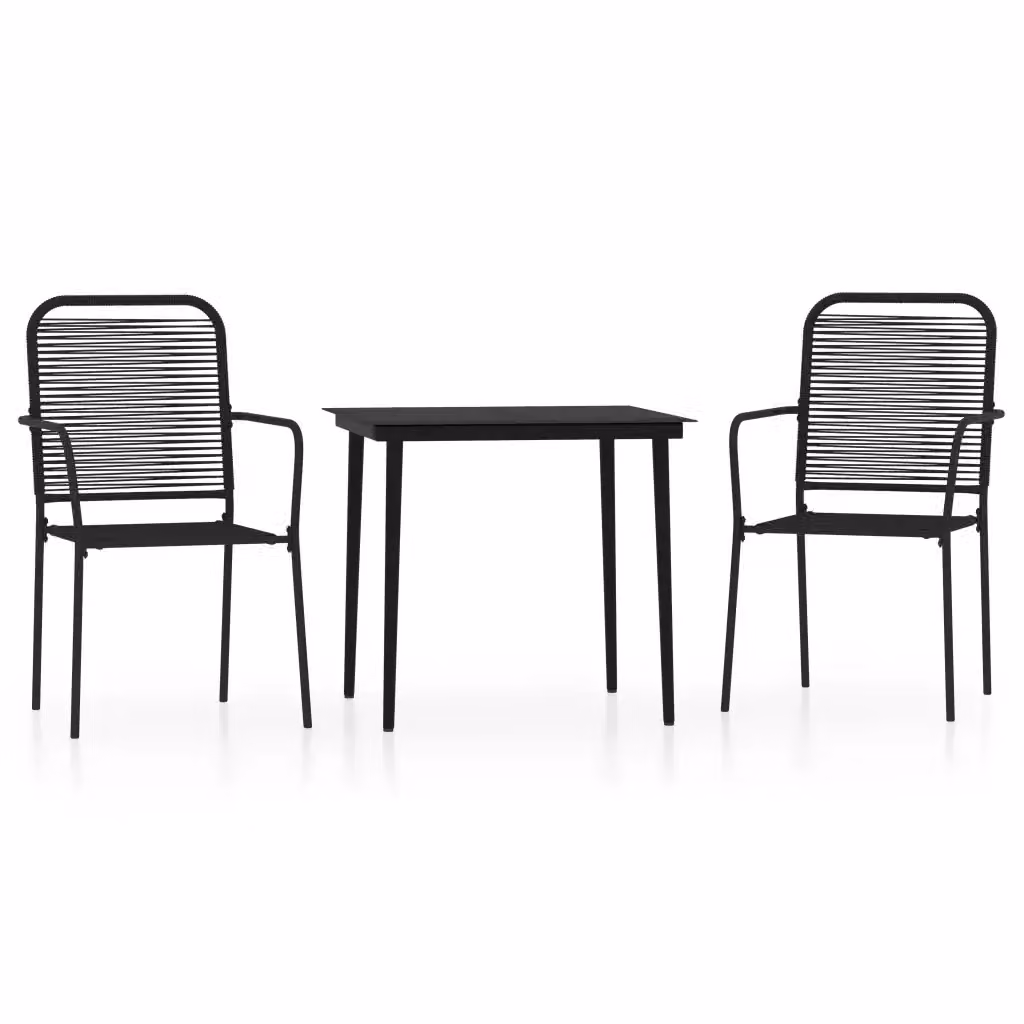 Set da pranzo da giardino moderno vidaXL in acciaio verniciato nero e vetro, 3 pezzi – 2