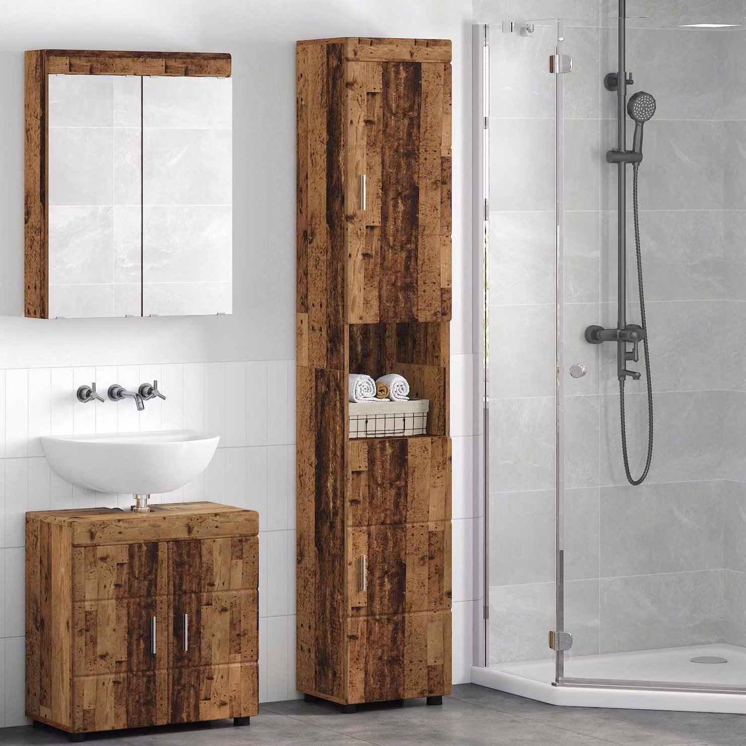 Set di armadi da bagno vidaXL TULUM in legno vecchio marrone L 37 cm, P 31,5 cm, H 203 cm