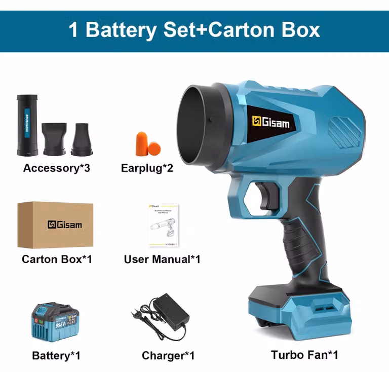 Soffiatore a batteria - Modello X50 Pro, turbocompressore - Portatile - Motore brushless - Compatibile con batterie Makita da 18V - Set con 1 batteria