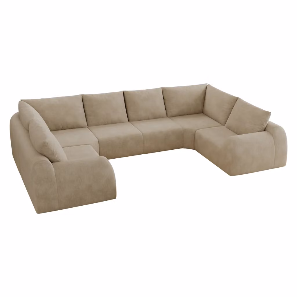 Divano a forma di U Minimal in tessuto color beige con cuscini inclusi – 2