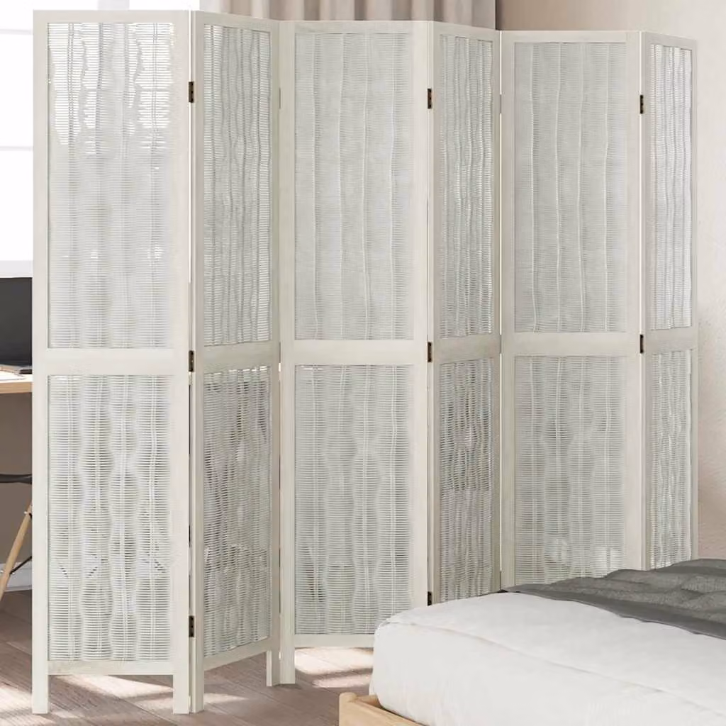 vidaXL Divisorio Ambienti a 6 Pannelli in Legno Massello di Paulownia Bianco H: 180 cm, L: 215 cm