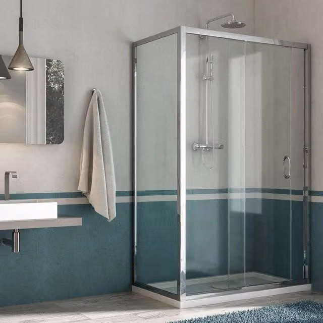 Box Doccia Angolare 75x120 cm 1 Anta Scorrevole in Cristallo Trasparente 6mm H185 Fosterberg Kolding Duo