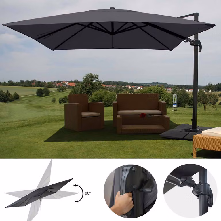 Ombrellone semaforo gastronomico HWC-A96, 3x4m (Ø5m) orientabile, poliestere/alluminio 26kg ~ antracite con supporto