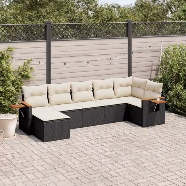 Set di Divani da Giardino a L VIDAXL in Polyrattan Nero con 7 Cuscini – 1