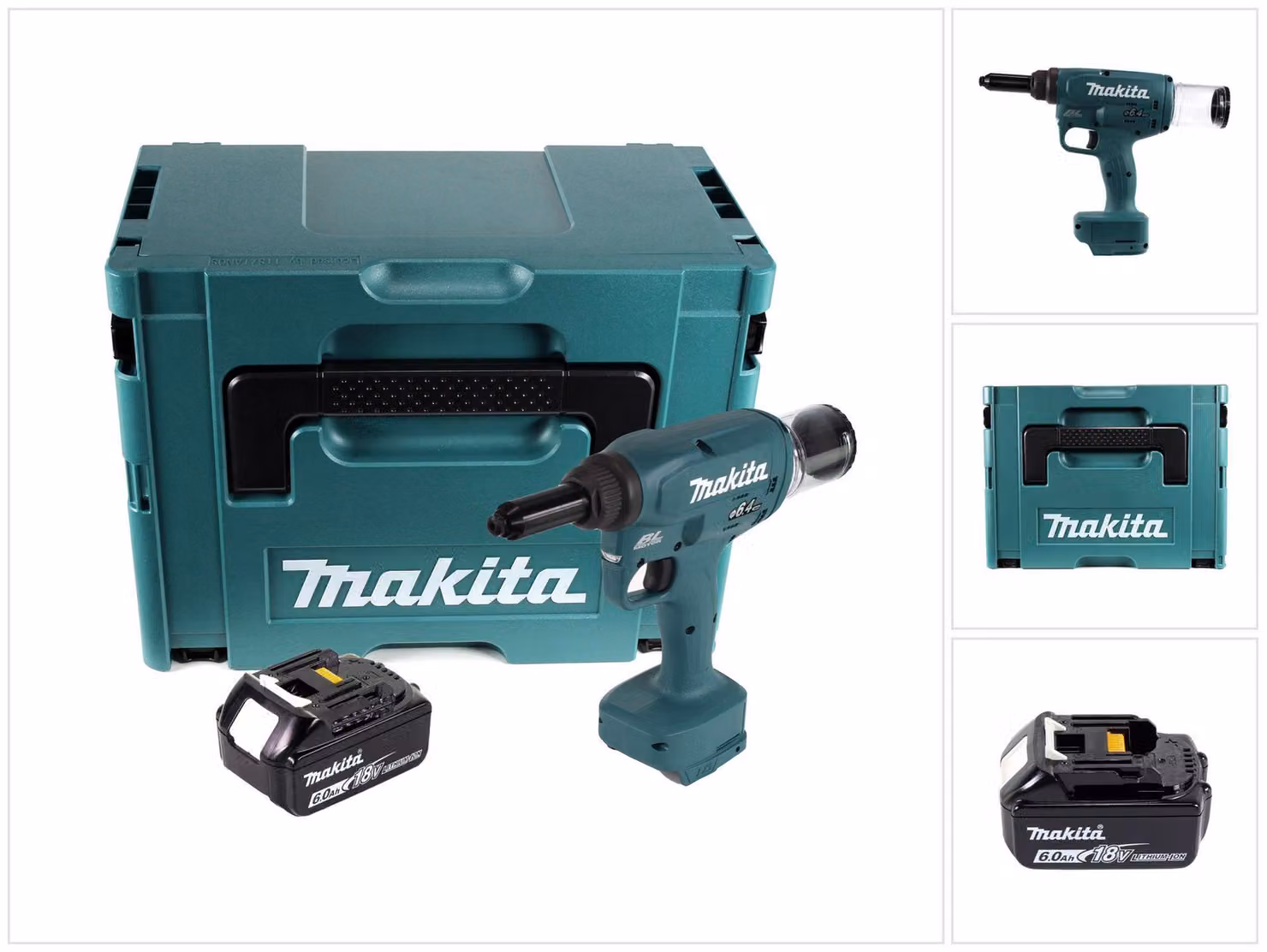 Makita DRV 250 G1J Rivettatrice a batteria 18 V 20 kN Brushless + 1x batteria da 6,0 Ah + Makpac - senza caricabatterie