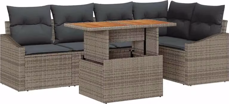 Set Divano da Giardino 6 pcs Grigio Poly Rattan