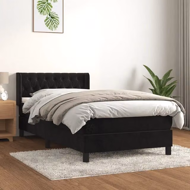 Giroletto a Molle con Materasso-Struttura Letto Nero 100x200 cm in Velluto 272819