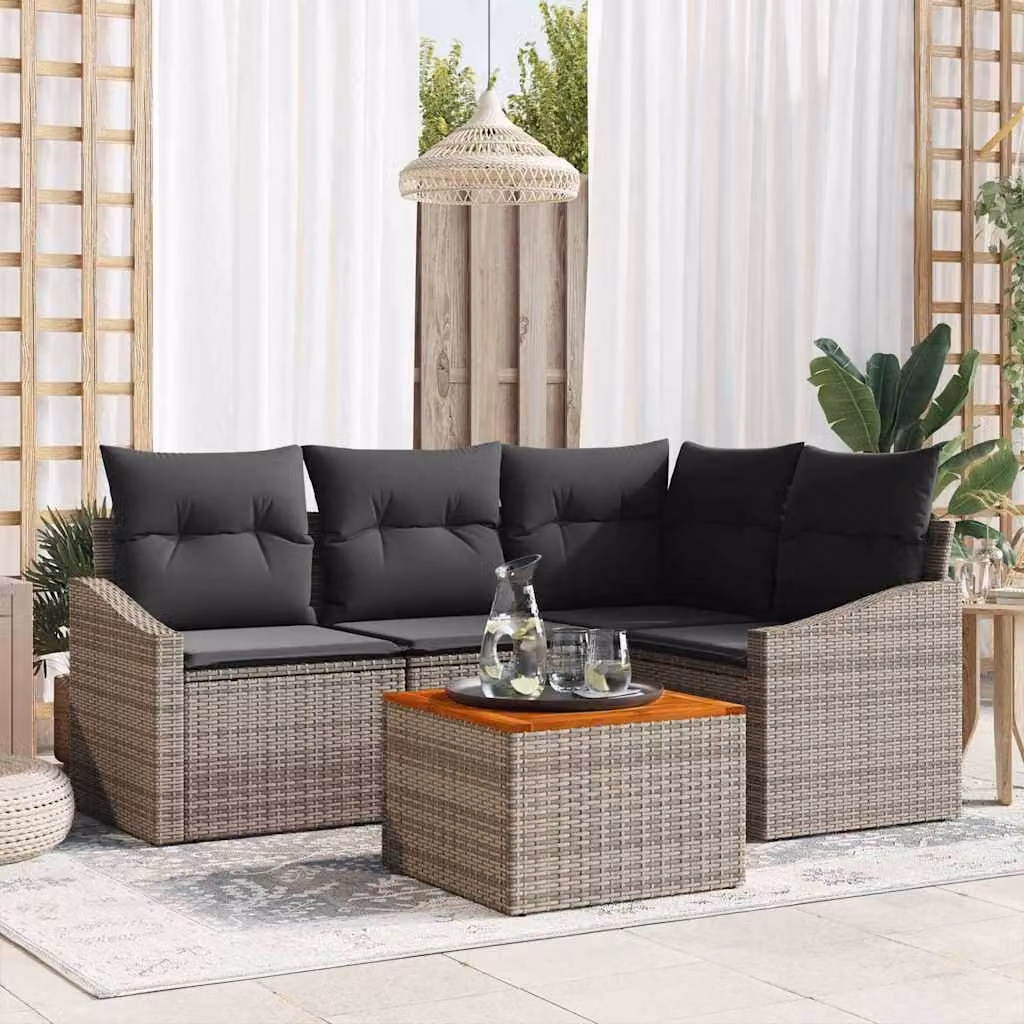 Maison Exclusive - Set da giardino composto da 5 pezzi, divano, colore grigio, realizzato in rattan sintetico