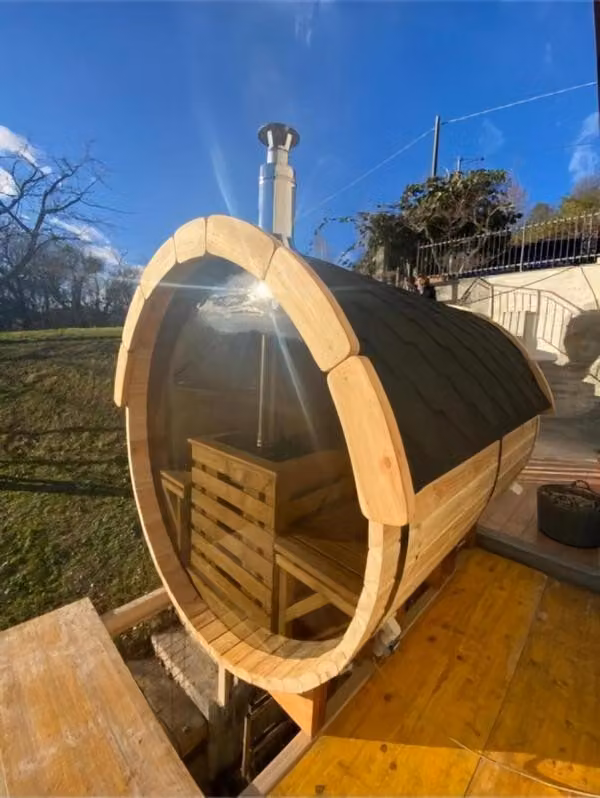 Saunatonne Fasssauna Holzsauna Gartensauna Saunafass Fasshütte