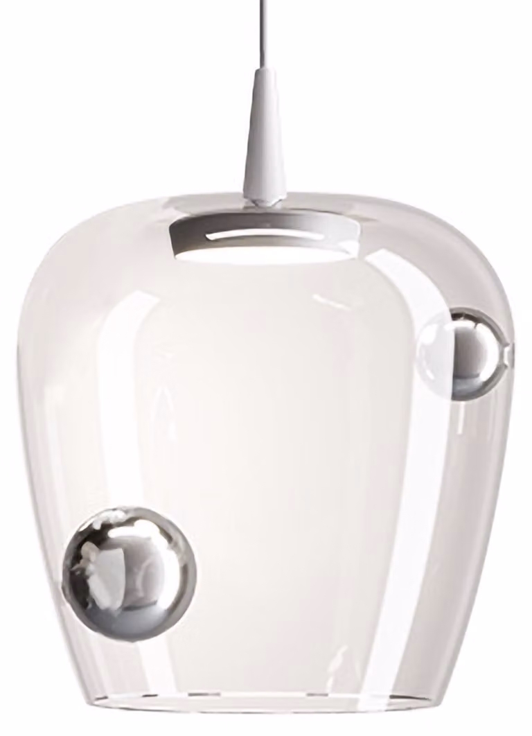 Zafferano Lampada a Sospensione Bilia 27cm LED 8W 3000K Bianco Argento - Design in Vetro Borosilicato Soffiato a Bocca per Interni Moderni