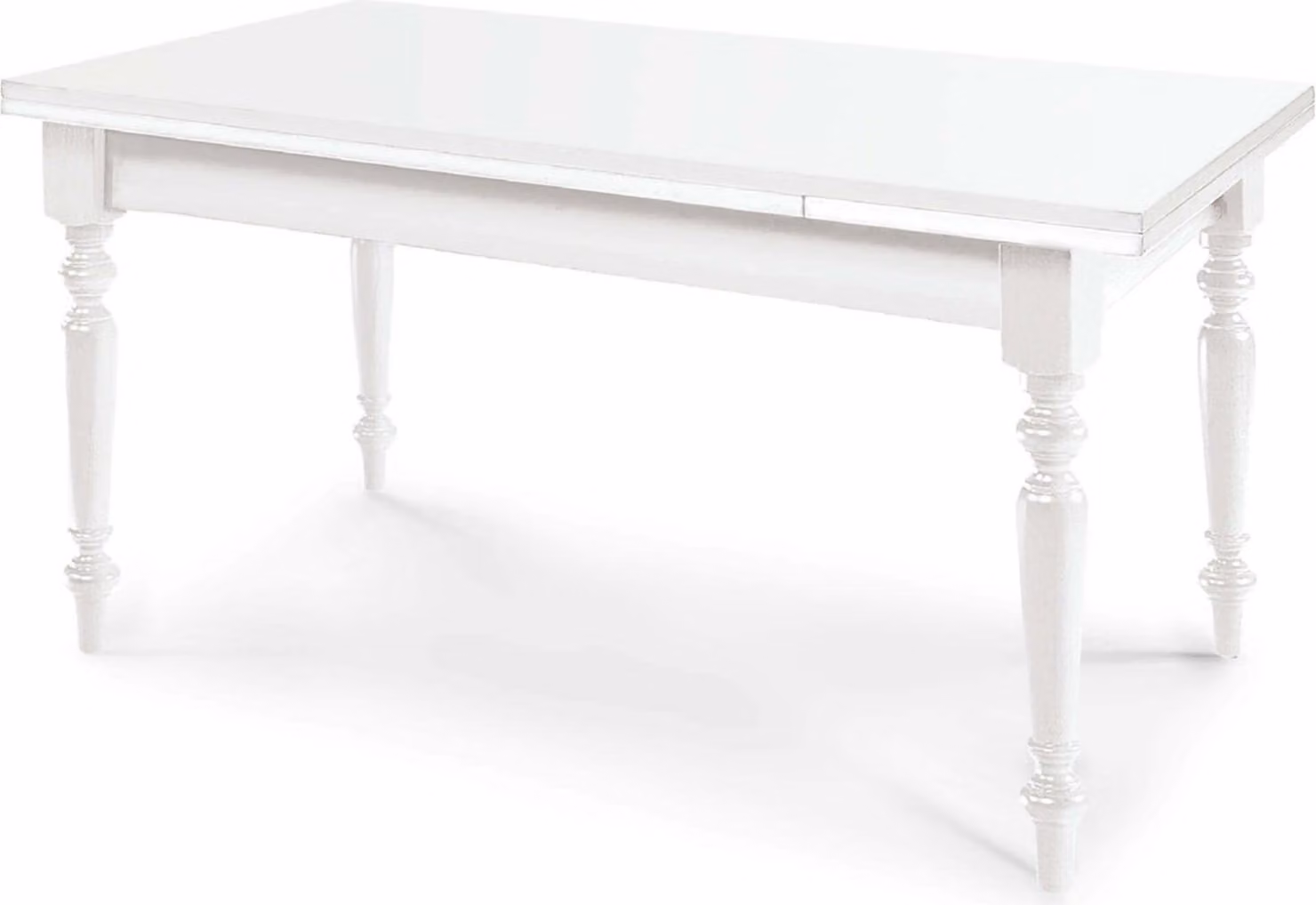 Milani Home - tavolo da pranzo allungabile 180-220 x 140 cm, bianco, legno massello, gamba tornita