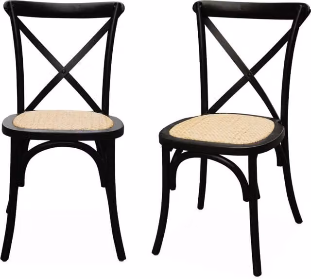 Set di 2 sedie bistrò Sweeek in legno e rattan impilabili, colore nero