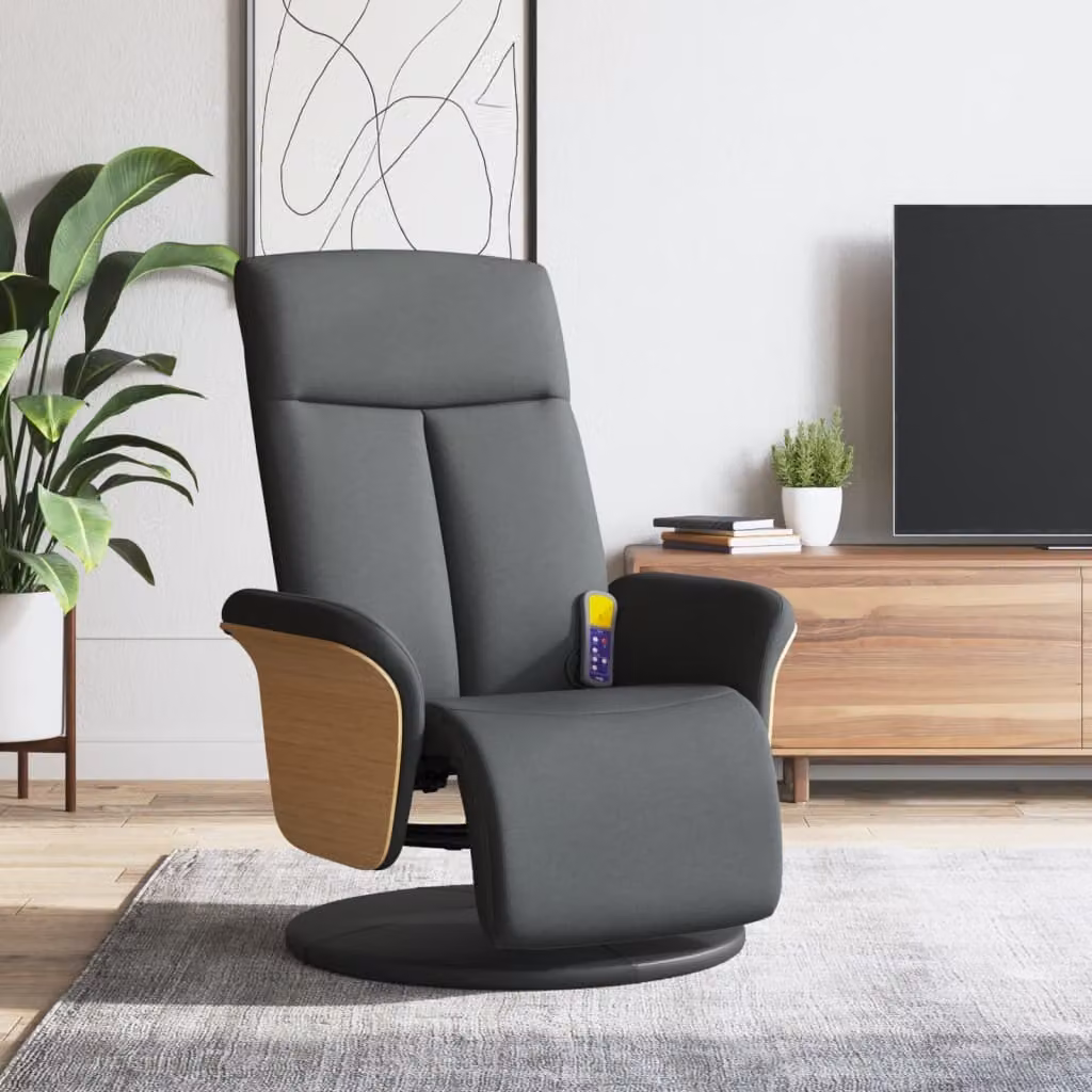 Maison Exclusive - Poltrona massaggiante con poggiapiedi, rivestita in tessuto color grigio scuro