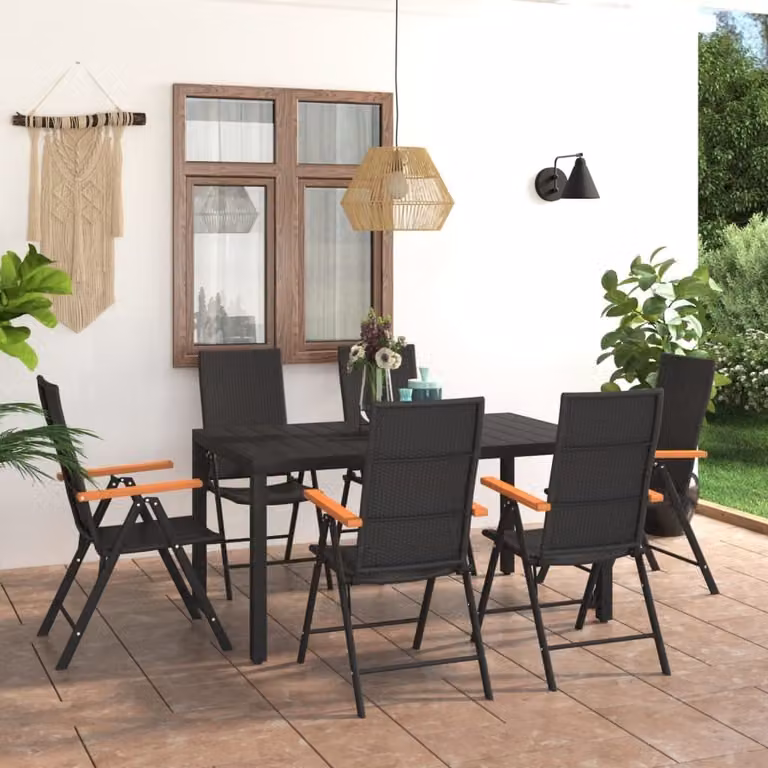 Maison Exclusive - Set da pranzo da giardino da 7 pezzi, nero e marrone
