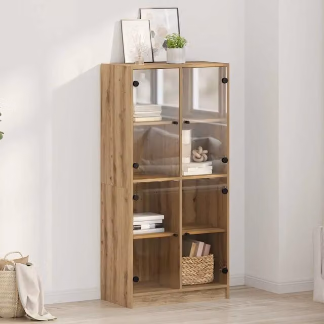 Credenza moderna vidaXL in legno color rovere con ante in vetro per soggiorno e sala da pranzo L/P/H: 68 x 37 x 142 cm