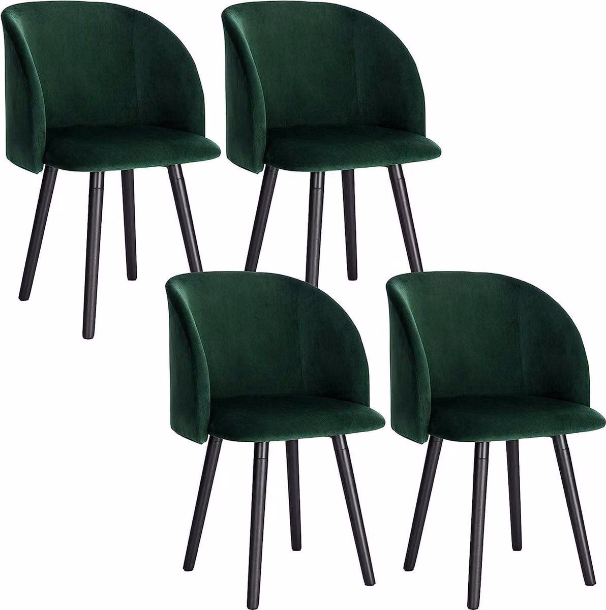 Sedia da pranzo - Set di 4 - Velluto verde - Con braccioli - Altezza 47cm