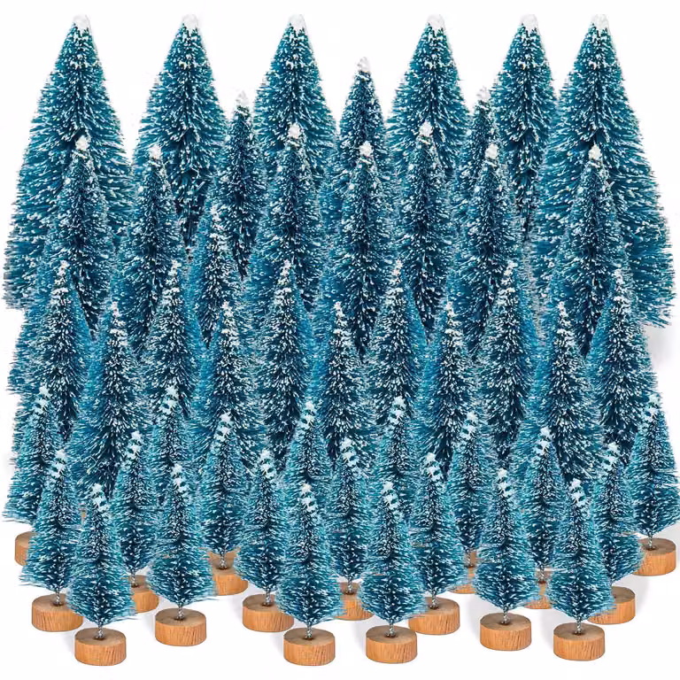 Mini albero di Natale artificiale con effetto neve, disponibile in diverse dimensioni (4/6/8/12 cm), confezione da 48 pezzi
