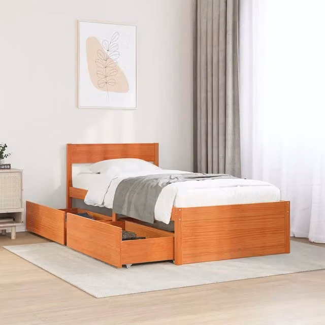 Letto in legno di pino massello vidaXL Marrone Cera con doghe piatte L: 190 cm, P: 78 cm, H: 80,5 cm – 1