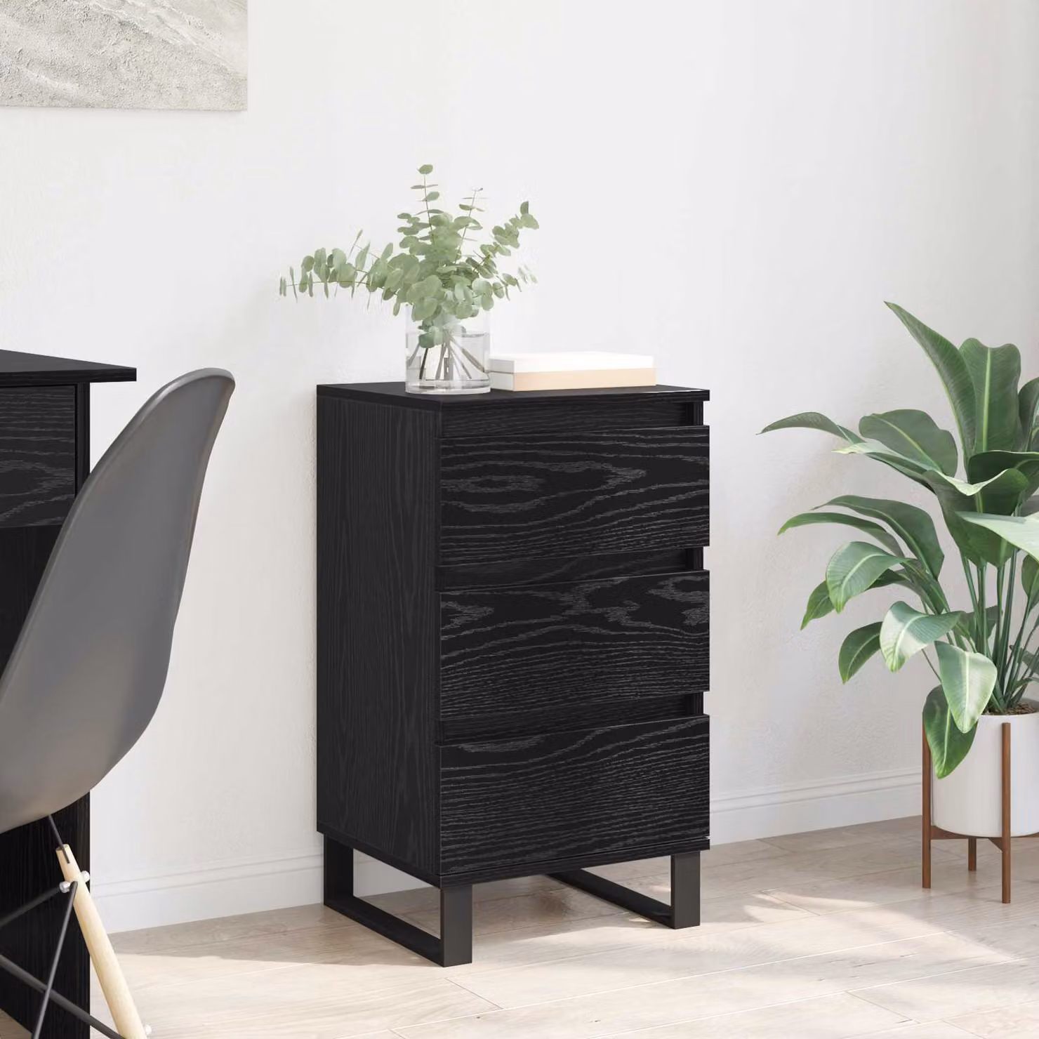 Credenza moderna vidaXL in legno ingegnerizzato e metallo, colore nero opaco