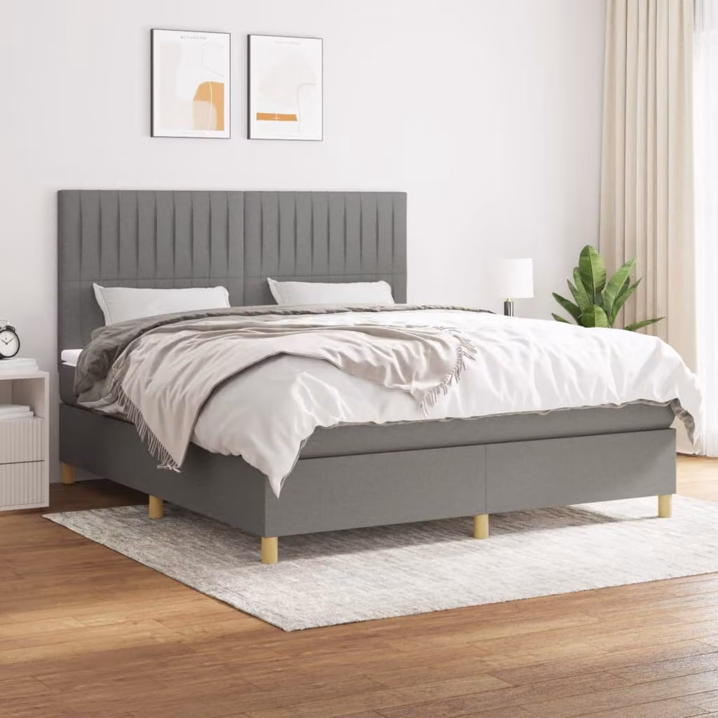 Letto Ibrido vidaXL con Giroletto a Molle e Materasso a Tasche Grigio e Bianco L/P/H: 160 x 200 x 28 cm