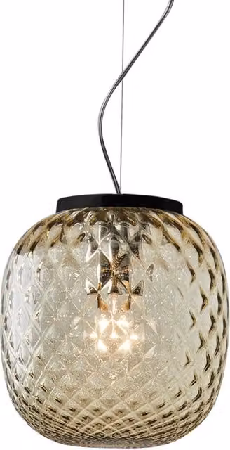 OBAN Sospensione Nera con Vetro Balloton Bronzo E27 IP20 - Lampada di Design Elegante - Struttura in Metallo e Vetro Soffiato