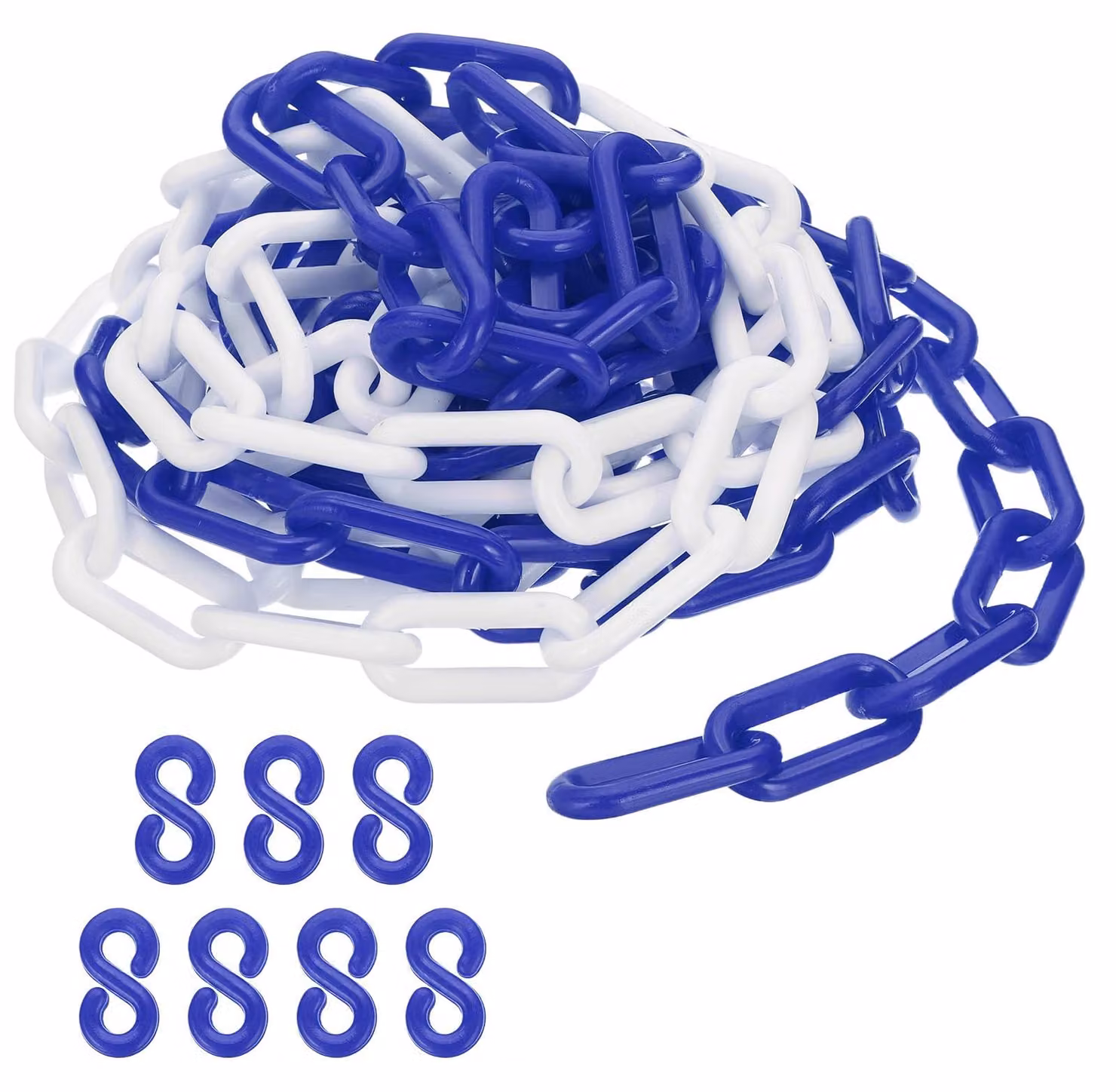 Catena in plastica da 8 mm, lunghezza 5 metri, colore blu/bianco, ideale per delimitare aree e controllare il flusso di persone
