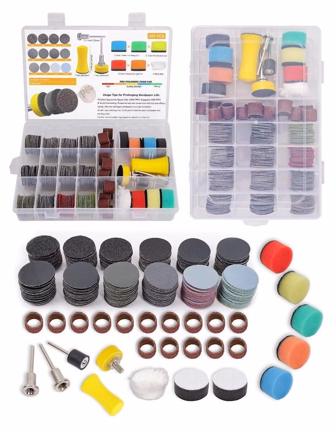 Dischi abrasivi a velcro, confezione da 268 pezzi, diametro 25 mm, adatti per uso umido e a secco, grana da 60 a 10000, compatibili con accessori Dremel