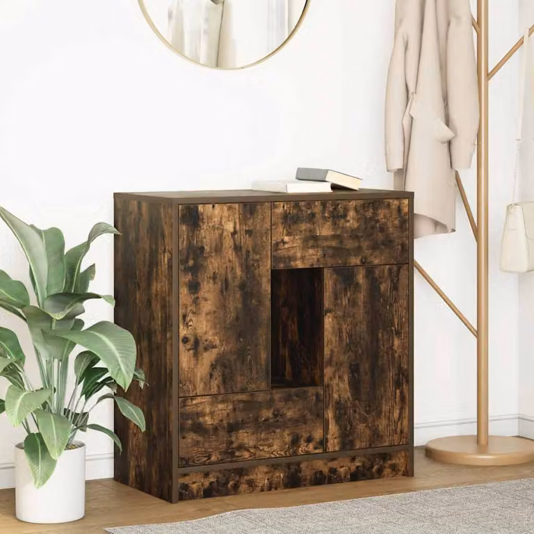 Credenza con cassetti e ante vidaXL in Rovere Fumo, design moderno per soggiorno o sala da pranzo, L: 70,5 cm, P: 34 cm, H: 74,5 cm