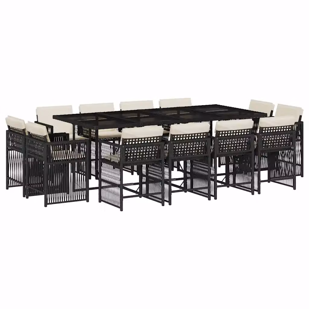 vidaXL Set da Pranzo da Giardino 13pz in Polyrattan con Piano in Vetro e Cuscini Nero e Bianco – 2