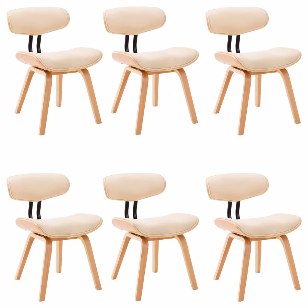 Sedie da Pranzo 6 pz Crema in Legno Piegato e Pelle finta