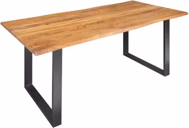 Tavolo da pranzo ARKAYA 180 cm – Piano in legno di acacia selvatica verniciato e gambe in metallo nero a U – Stile industriale