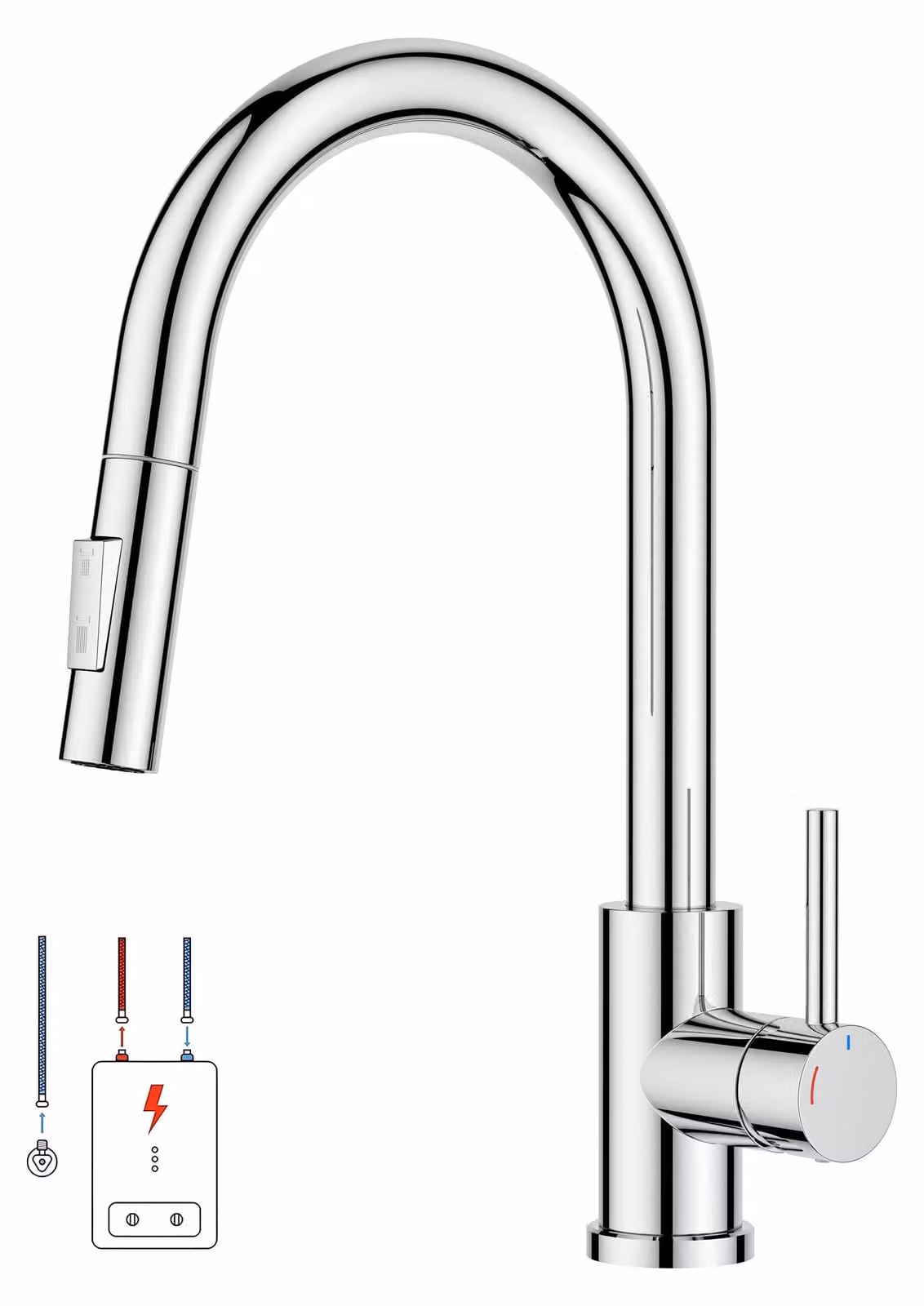 Rubinetto da cucina a bassa pressione, rubinetto da cucina estraibile, miscelatore monocomando