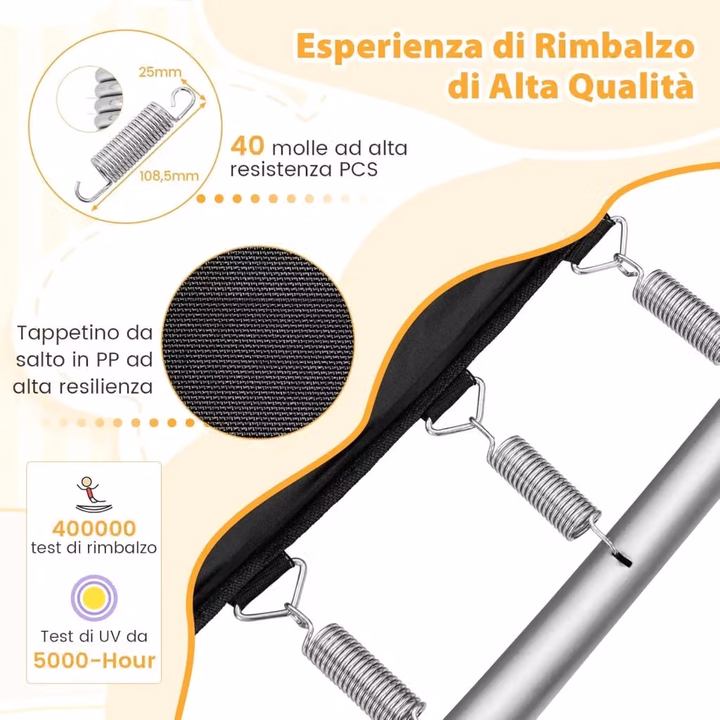 Costway Trampolino rettangolare per bambini con altalena e rete di sicurezza, arancione, 190 cm – 2