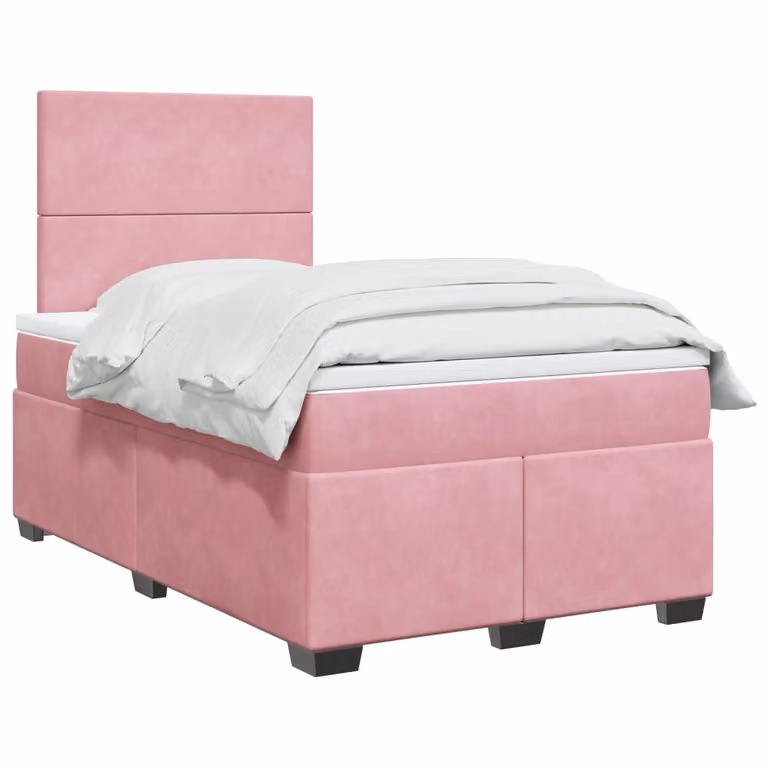 vidaXL Letto Ibrido con Giroletto a Molle e Materasso in Velluto Rosa e Bianco, L/P/H: 120 x 190 x 150,5 cm