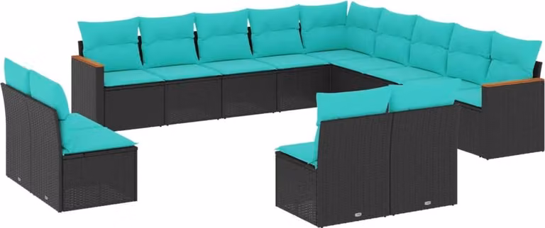 Set Divani da Giardino 13 pz con Cuscini Nero in Polyrattan