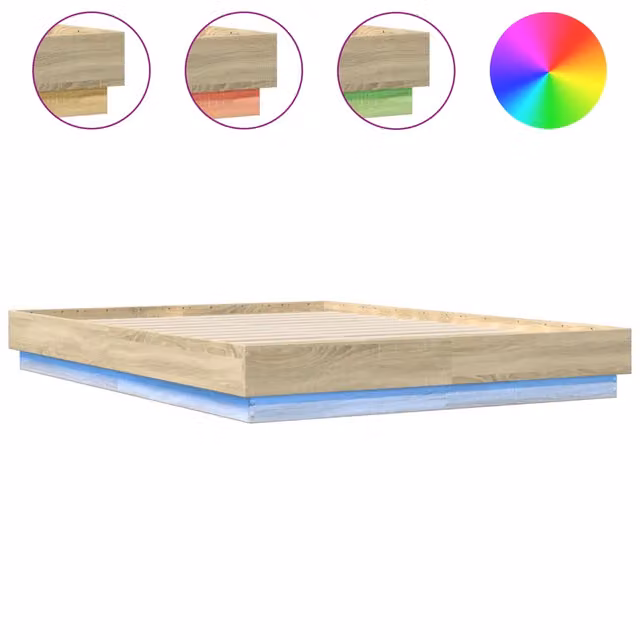 Letto matrimoniale | Letto per adulti | Giroletto con Luci LED Rovere Sonoma 150x200 cm