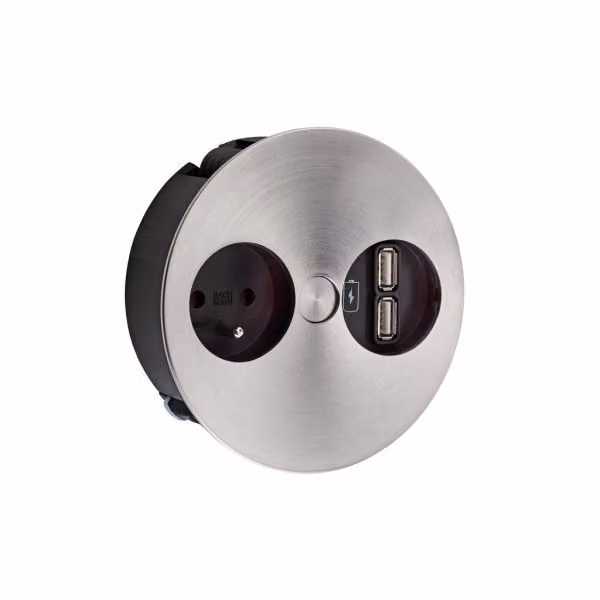 Bachmann Twist USB A, elemento di presa, con presa belga/francese, acciaio inox colorato