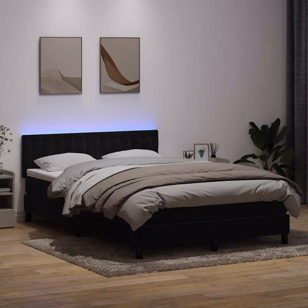 Maison Exclusive - Letto a Molle con Materasso e LED Nero 160x210 cm in Velluto