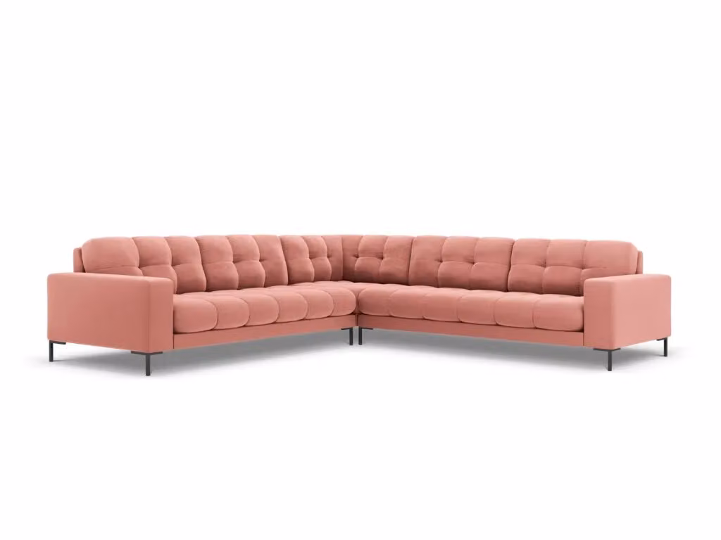 Divano angolare reversibile Bali Cosmopolitan Design in velluto rosa per 6 persone con struttura in metallo e cuscini inclusi L 256 cm x P 93 cm x H 75 cm – 2