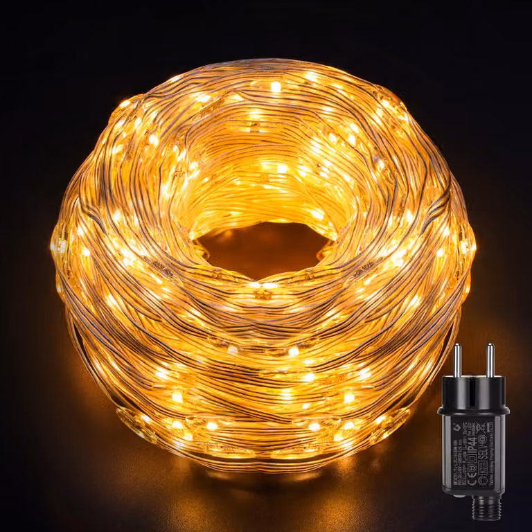 Guarnizione luminosa a LED, 25 metri, 500 LED, luce bianco caldo, grado di protezione IP65, 8 modalità