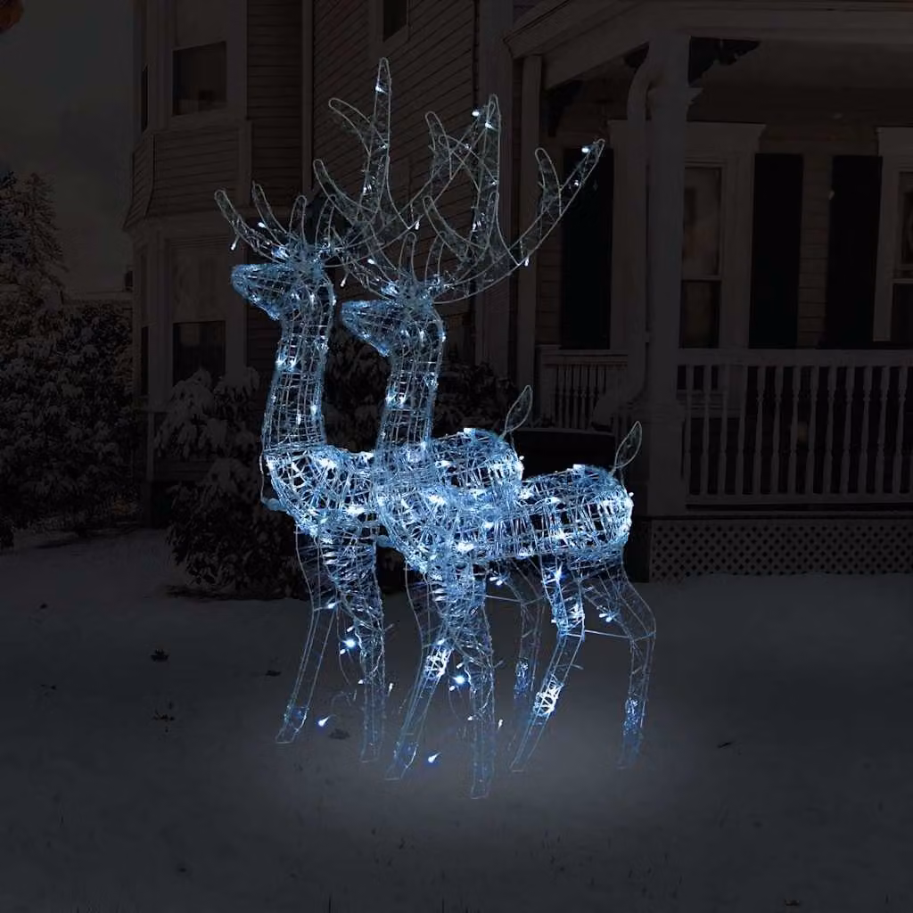 Set di 2 decorazioni natalizie a forma di renna vidaXL in plastica con illuminazione LED bianco freddo, Altezza: 128 cm