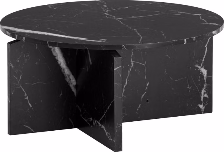 WOHNLING Tavolino da caffè 70x70x33 cm Nero Tavolino da divano in marmo Design moderno Tavolino da salotto Rotondo Tavolino da caffè grande Tavolino laterale