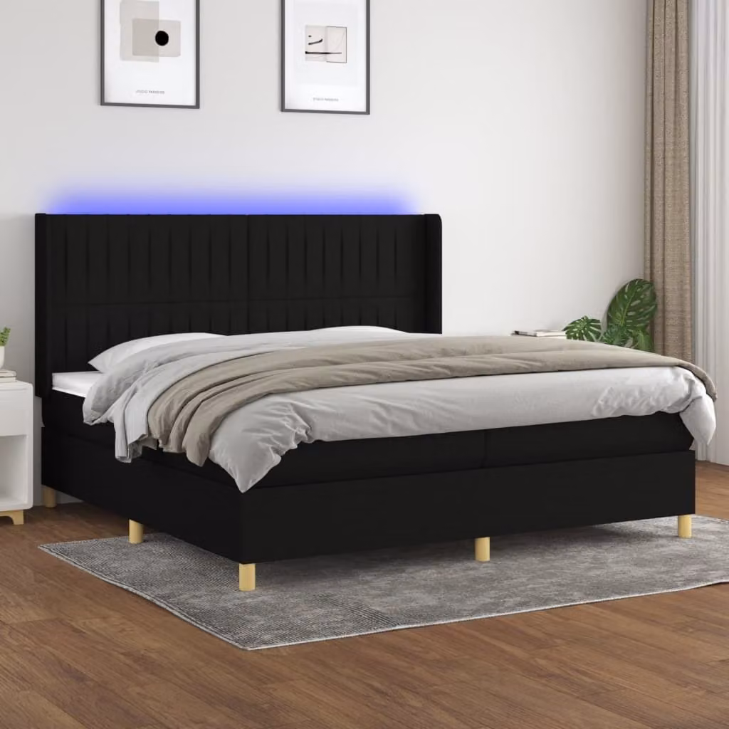 Maison Exclusive - Letto a Molle Materasso e LED Nero 200x200cm in Tessuto
