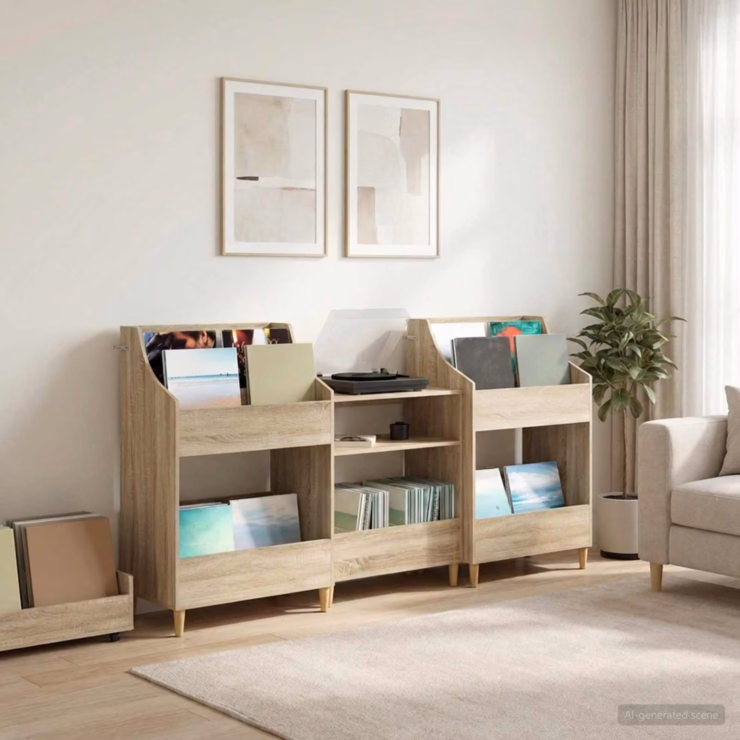 Set di mensole per media moderno vidaXL in legno color rovere, 3 pezzi, L: 212 cm, P: 46 cm, H: 112 cm