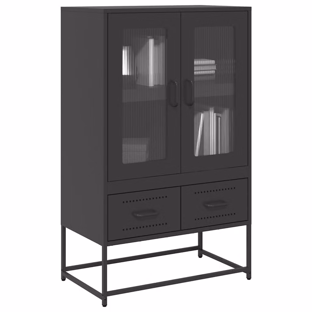 Credenza moderna vidaXL in metallo nero con ante a battente e cassetti, L/P/H: 68 x 39 x 111,5 cm – 1