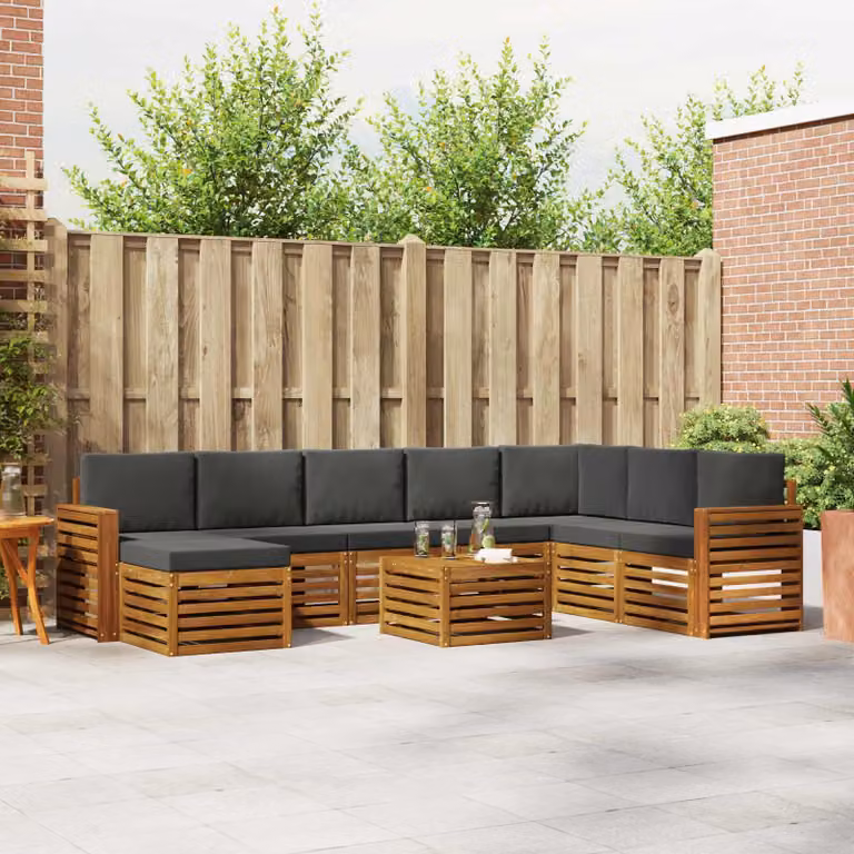 vidaXL Set di divani da esterno 9 pz in legno di acacia con cuscini, colore beige e antracite