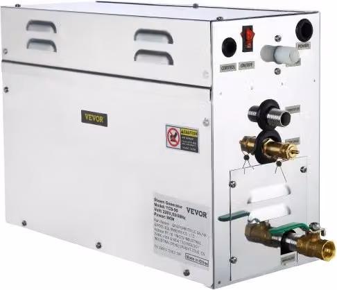 Generatore di vapore elettrico VEVOR per sauna domestica e idromassaggio, potenza 9000W, serbatoio da 6L, 220V, colore argento in acciaio inossidabile